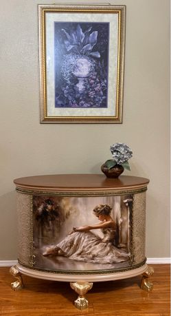Ornate Oval Console Cabinet with Ballerina Art