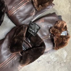 Leather Fur Collar Jackets Distress Brown