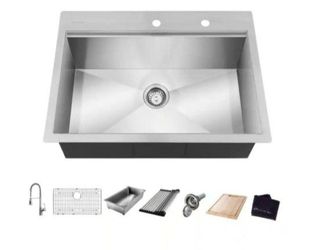 Glacier Bay 27" X 22" X 10" Kitchen Sink With Spring Faucet & Workstation Accessories