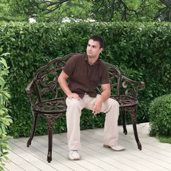 NEW Garden Bench with Intricate Rose Design Weather-Resistant Patio Yard Bench for Outdoor Seating, Bronze