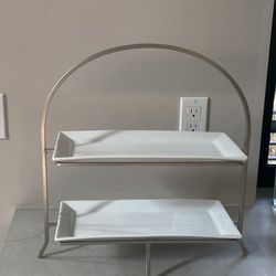 Crate And Barrel Cambridge 2-Tier Server l With Removable Trays 14.25"x7"