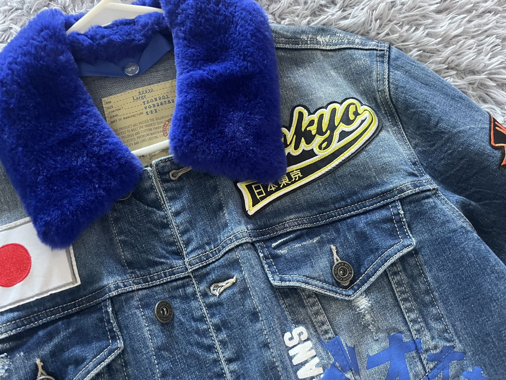 Large New!! Mens Graphic Denim Jacket W Removable Collar 60$ Perth Amboy Nj Area