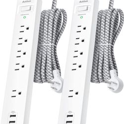 2 Pack Power Strip Surge Protector - 5 Widely Spaced Outlets 3 USB Charging Ports, 1875W/15A with 5Ft Braided Extension Cord, Flat Plug, Overload Surg