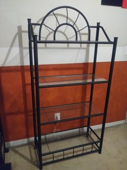 Wrought Iron Standing Shelf Glass Shelf