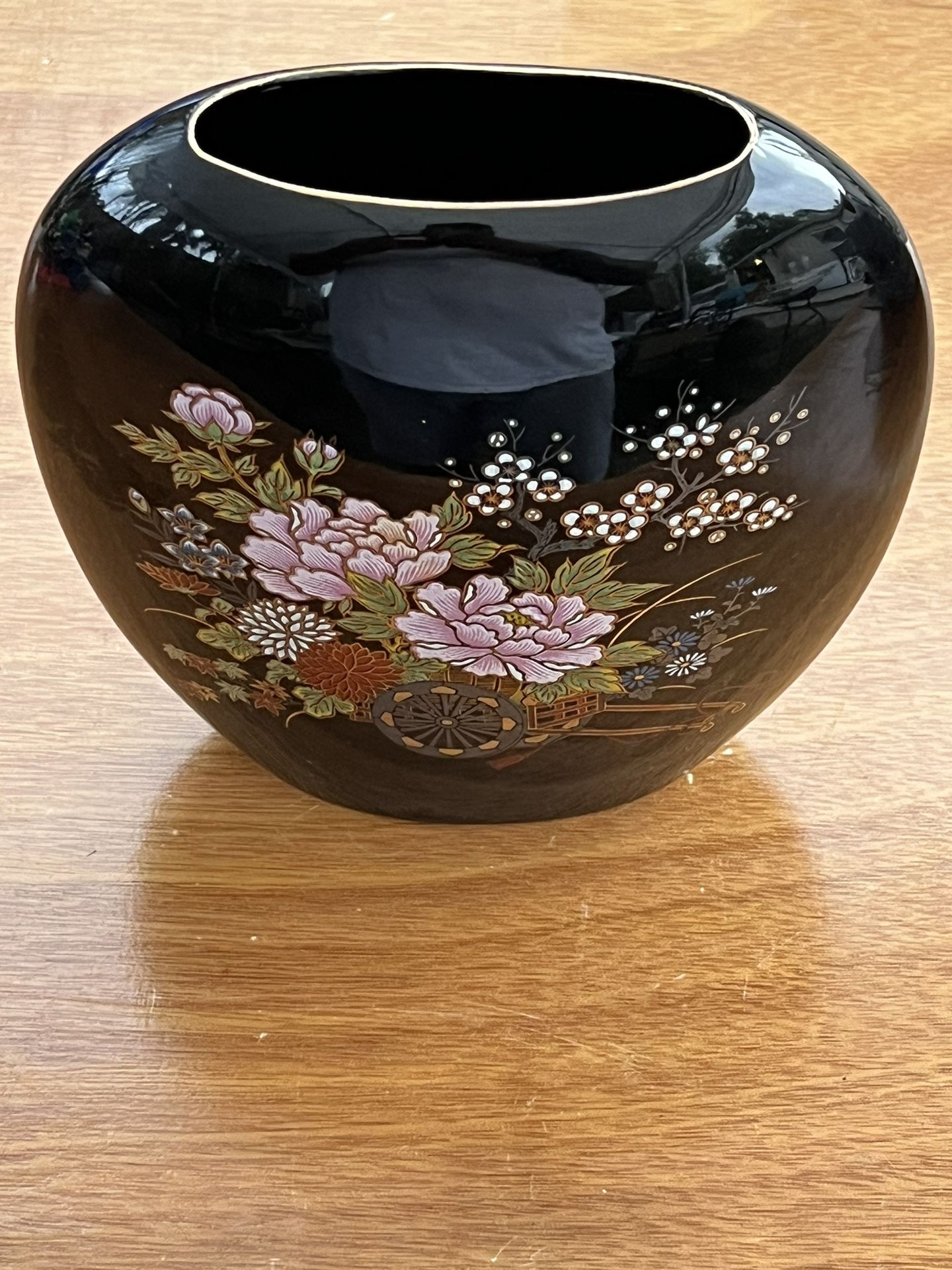 Vintage MCI Japan Vase Black Ceramic Flowers Pot 