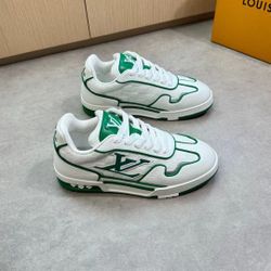 L V Sneakers White And green Size 11.5
