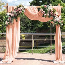 FUHSY Wedding Arch Draping Fabric Peach Pink Chiffon Fabric Drapes 20FT 1 Panel Sheer Curtains Wedding Arch Backdrop For Party Ceiling Decorations Wed