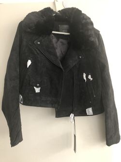 NEW XSmall Blank NYC Asphalt REAL SUEDE Moto Jacket with Removable Faux Shearling Collar