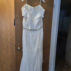 David's Bridal Wedding Dress 20W/Ivory With Garment Bag + Ring Holder