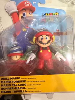 Super Mario Drill Mario Figure with Drill Mushroom