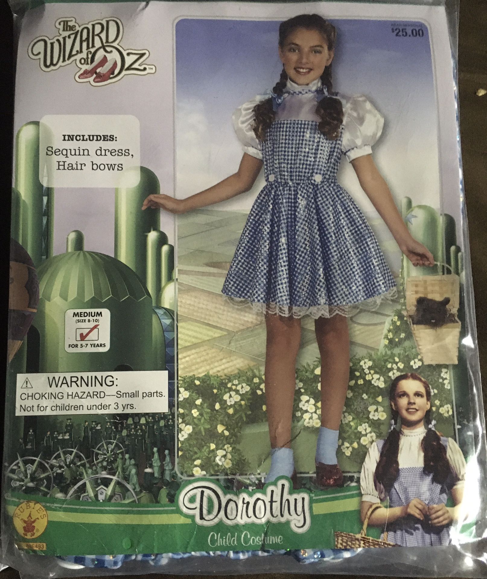 New Wizard of Oz Dorothy toddler girls size 8/10 Sequined Dress and bow ties Halloween costume 