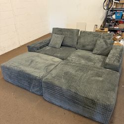 83'' Boneless Loveseat Sofa, Comfy Deep Seat Cloud Couch with 2 Moveable Ottoman, No Assembly Corduroy Love Seat for Living Room, Grey