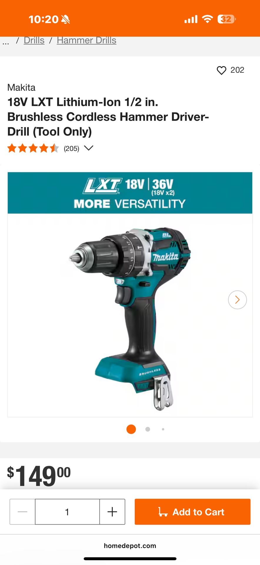 Mikita 18v Lxt 1/2 In Brushless Cordless Hammer Driver Drill Tool Only