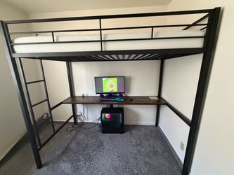 Black Metal Loft Bed with Desk (DOES NOT COME WITH MATTRESS)