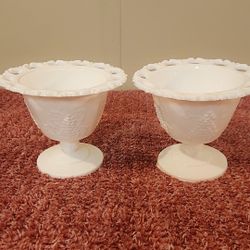 Vintage white milk glass pedestal compote bowl