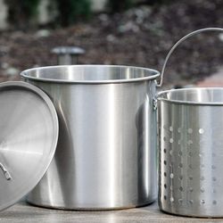 32Qt Stock Pot w/Strainer Basket Commercial Stainess Steel Food Grade 304 Turkey Deep Fryer Crawfish Clam Steamer