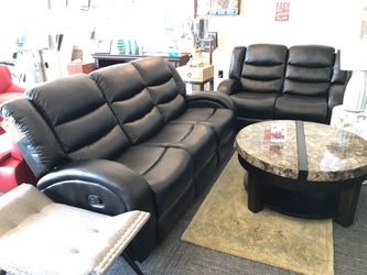 2 pc Faux Leather Recliner Living Room Set, Sofa and Loveseat