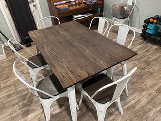 Wood/metal dining table set and 4 bar stools