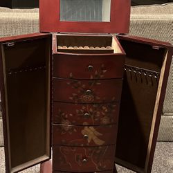 Jewelry box/organizer Jewelry box with mirror -cherry stained solid wood -side doors to hang jewelry-lift top for mirror - 6 Drawers-multiple compartm