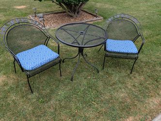 Vintage Wrought Iron Bistro Set with cushions
