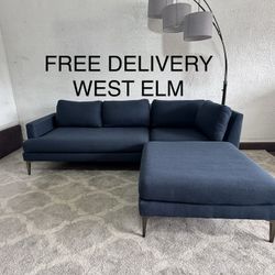 FREE DELIVERY - West Elm Andes 3-Piece Ottoman Sectional In Regal Blue.