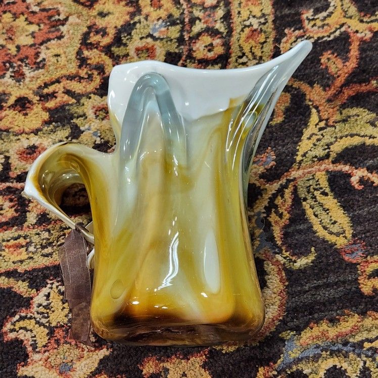 Studio Art Glass Pitcher ~ "Splash Glass" ~ Hand Blown ~ Vintage