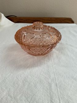 Vintage pink depression candy dish with lid