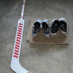 Ice Hockey Goalie Skates (two Pairs) And Stick