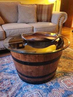 Wooden barrel coffee table