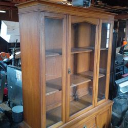 China Cabinet 3 Drawers And Two Bottom Cabinets Opened Large Windowed Face 