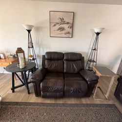 Electric Recliner Leather Couch Set With Charging Ports