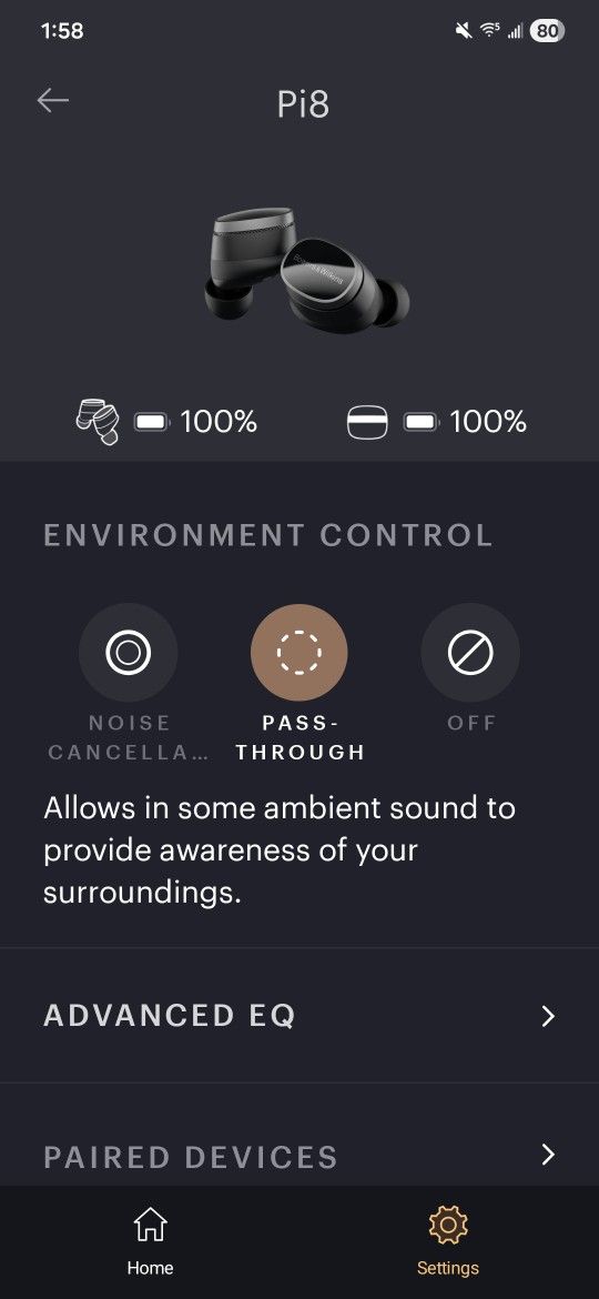 Bowers & Wilkins Pi8 Wireless Bluetooth Earbuds Anthracite