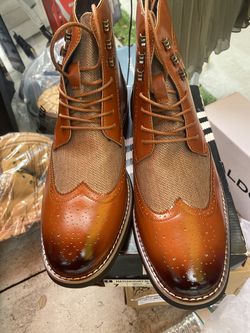 Brown and black boots