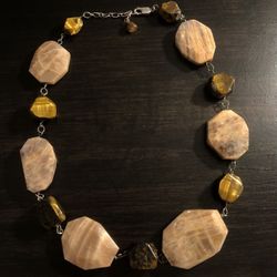 (925)Sterling Silver, Chunky Natural Stone and Tigers eye Necklace (18” with a 2” extension)