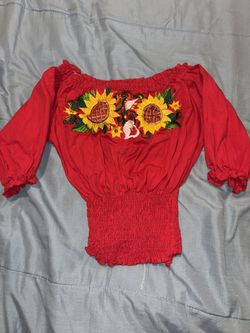 Red Off-the-Shoulder Sunflower Blouse