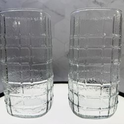 Set of (4) Awesome Large Vintage Anchor Hocking Topaz Clear Highball Tumblers/Glasses.  Grid Pattern | Mid Century Glassware. 16oz. 6 1/4” tall. 3” wi