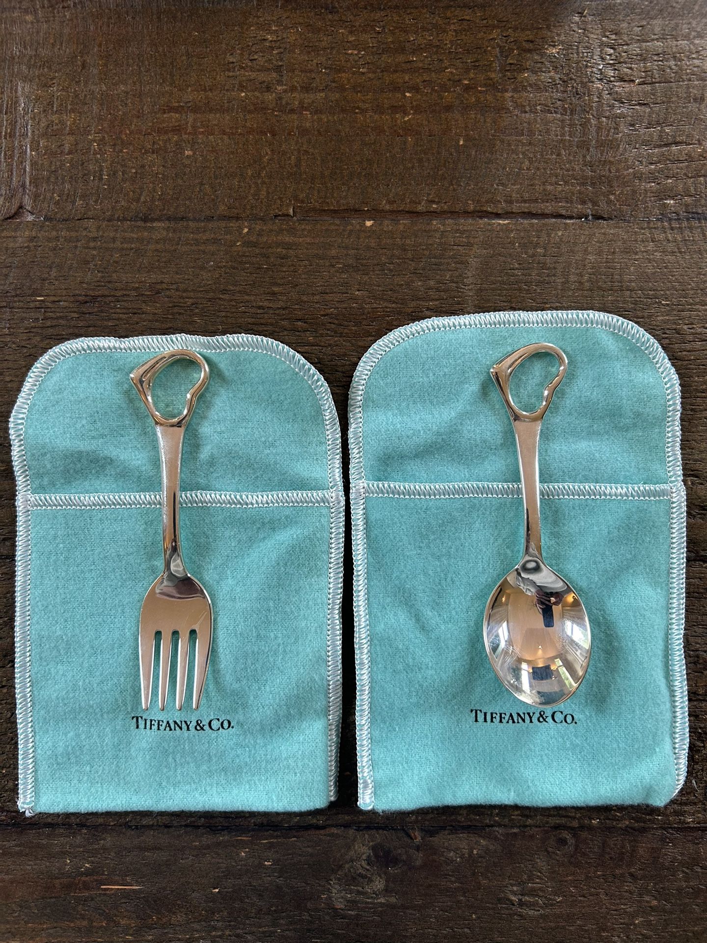 Tiffany & Co. Open Heart Fork and Spoon Baby Set