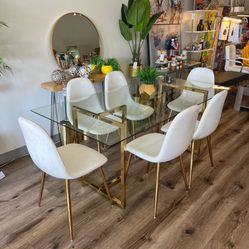 Large Glass Rectangle Table Set for 6 People