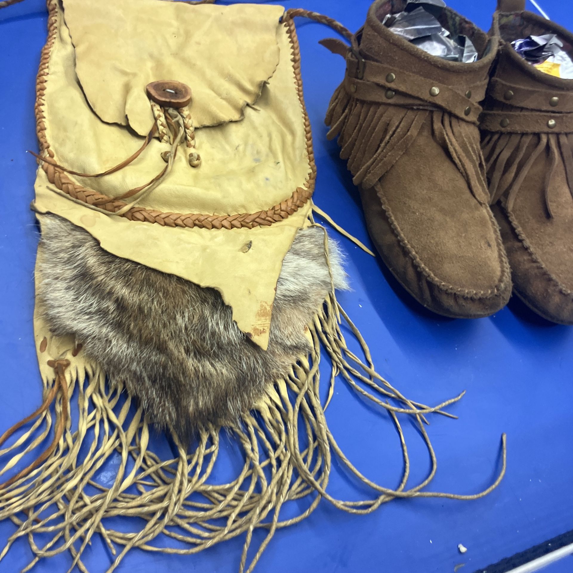 Moccasins And Deer Purse With Woven Leather