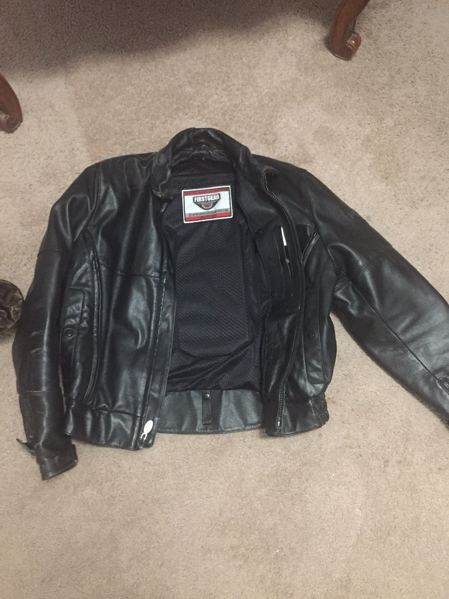 First gear leather motorcycle jacket w/ liner