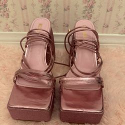 Miss Lola Pink Chunky Heels