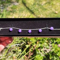 Vintage 925 Sterling Silver Purple Jade Bracelet Brand New