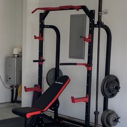 Power Cage Squat Rack with Bench and Dip Bar Handles