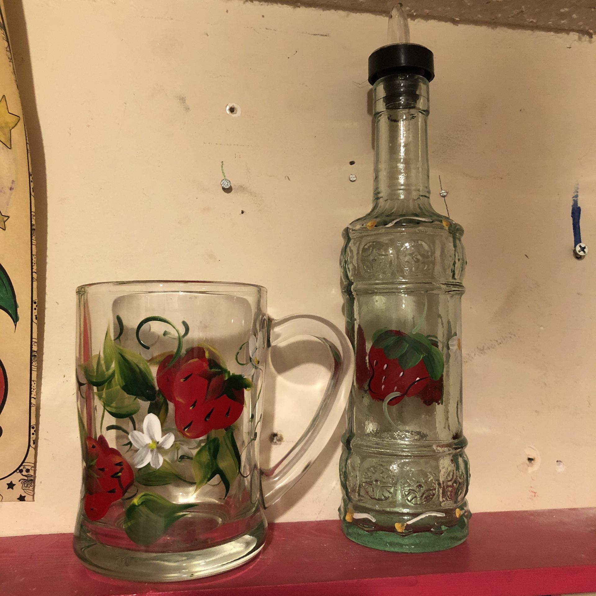 Vintage hand painted Strawberries Glassware