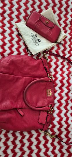 Red Leather Coach Bag & Wallet