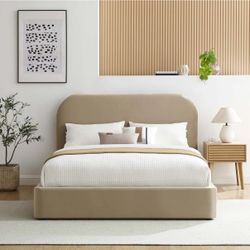 Beige Suede Kung Bed frame 