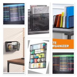 Black Mesh Desk Organizer Set - File Sorter, Letter Tray, Pen Holder & More!