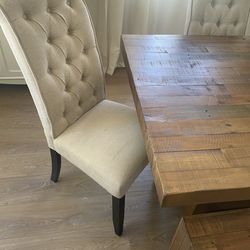 Wood dinning table, 4 dinning chairs, 1 wood bench