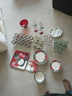 Christmas dishes, glasses, cups