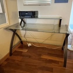 Glass Desk with Black Leather Office Chair